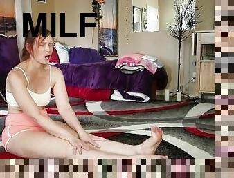 chatte-pussy, milf, maman, pieds, rousse, rasé, orteil-de-chameau