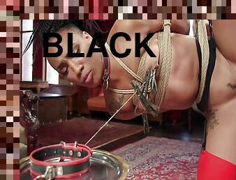 ébène, interracial, bdsm, black, trio, bas, ligotée, fétiche, bondage, brunette