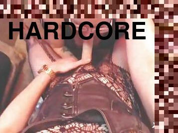 hardcore, doigtage, chienne, lingerie, bite, dure, sucer