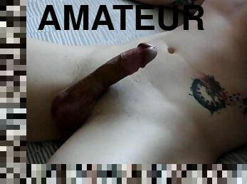 masturbation, amateur, ejaculation-sur-le-corps, énorme-bite, branlette, secousses, ejaculation, solo, bite