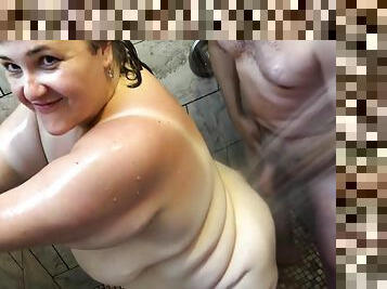 Showering With My Mature Bbw Milf With Saggy Tits, Belly Tnd