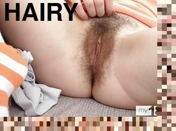 MY18TEENS - Pretty girl Kira Stone play with very hairy pussy