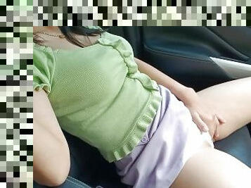 Girl uses dildo fucking pussy in car. Public masturbation, public sex, outdoor sex. car sex.
