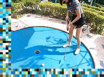 Amateur Thai teen is really bad at minigolf but good at sex