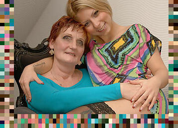 Two Naughty Old And Young Lesbians Do It On The Couch - MatureNL