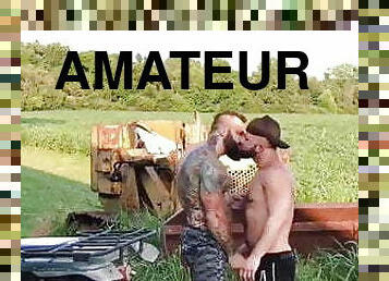 en-plein-air, public, amateur, énorme-bite, gay, couple, pute, musclé, ours