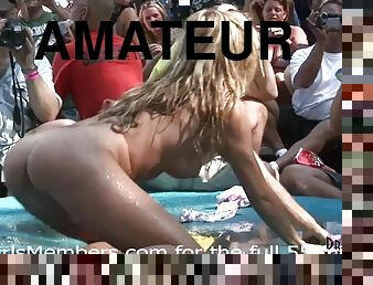 Bikini contest at nudist resort gets wild  everyone gets naked