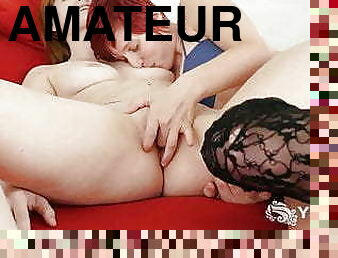 masturbation, orgasme, chatte-pussy, amateur, lesbienne, jouet, maison, rousse, bas