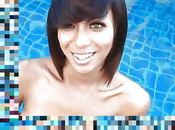 masturbação, transsexual, travesti, jovem18, piscina, sozinho