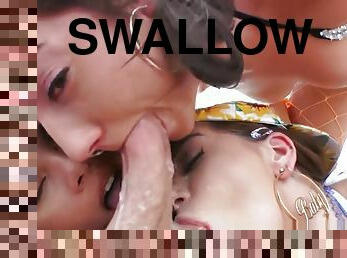 SWALLOWED - Three big ass sluts are eager for some messy cock sucking