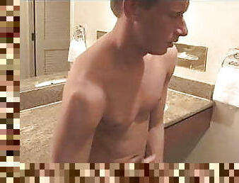 Bathroom masturbation shenanigans with young pale twink