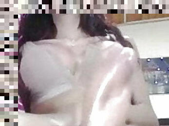 masturbation, transsexuelle, énorme-bite, jeune-18, ejaculation, solo