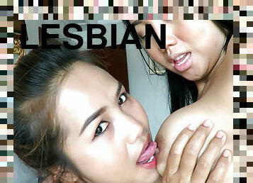 asiatique, gros-nichons, chatte-pussy, amateur, lesbienne, milf, point-de-vue, thaï, baisers