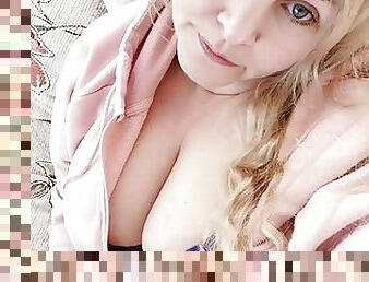 Teasing and flashing my big tits, Blond hair blue eyes tease