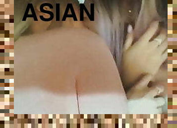 asiático, amateur, besando