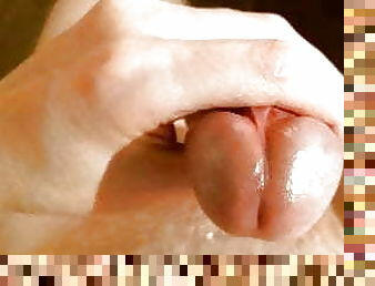 Close up big hard cock big mushroom head pee hole pre cum