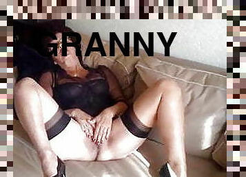 masturbation, collants, mature, granny, milf, maison, bas