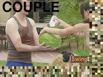 Join the fun with these horny swinger couples playing naked in the pool