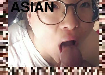 asian sucks cock pov and slurps cum