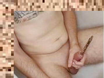 2 urethral vibrators + sticky ejaculation in Dallas bathtub