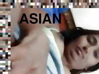 asiático, traseiros, teta-grande, mamilos, cona-pussy, mãe, dedos, natural