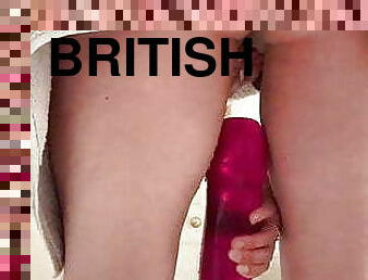 Posh British slut pissing on monster dildo