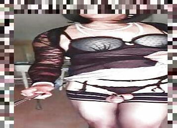 transsexual, maduro, transsexual-tranny, preto, francês, travesti, meias, langerie, sozinho