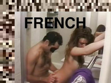 baignade, amateur, française, couple, brunette