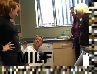 CFNM Milfs seduce repairmen with tiny dick before jerking off