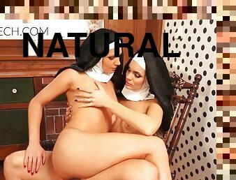 2 Stunning Natural Breasted Catholic Nuns Go Down On Each Other