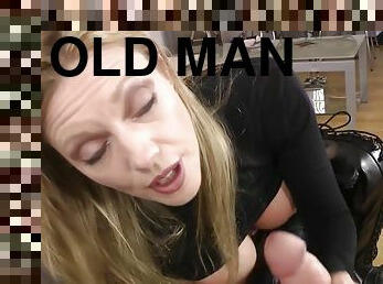 Big titted beauty sucking old mans dong