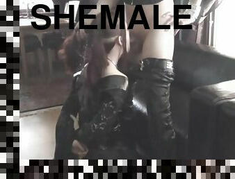 Shemale Mistress plays with her sub.