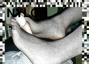 Fishnet stockings footjob with my long toes