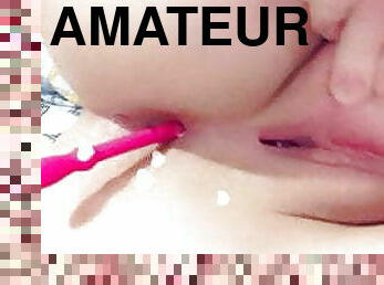Horny pussy masturbating with toy in front of webcam