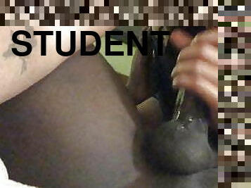 College student with big black wood