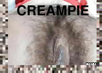 Cute blondie closeup creampie on natural hairy pussy