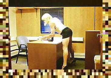 Crossdresser secretary in mini skirt showing sexy panty ass