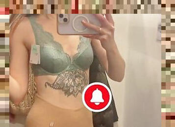 Dirty bitch tries on see-through clothes without a bra