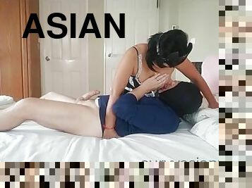 asiatisk, röv, hembiträde, fitta-pussy, amatör, avsugning, milf, creampie, thailändsk, sprut