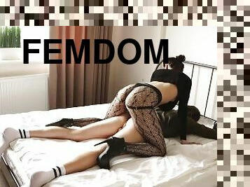 orgasme, gode-ceinture, femme, amateur, anal, jouet, bas, maîtresse, domination, femme-dominatrice