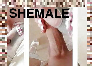 masturbare-masturbation, travestit, pula-imensa, ciorapi, lenjerie, solo, alb