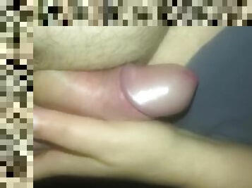 Playing with his yummy uncut cock
