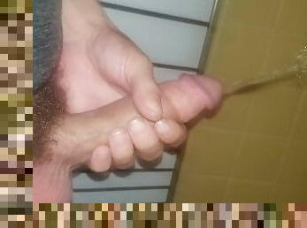 Morning wood pee in shower