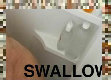 Pounding tub wall until asshole swallows huge butt plug