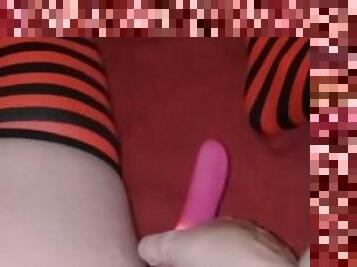 Thick teen massaging wet pussy and clit with vibrator until she squirms with orgasms!