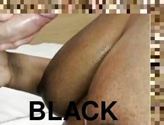 My Man cums on my huge black Tits