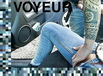 dogging in a car with a voyeur, cumshot, orgasm, nanoufrance