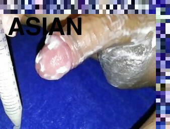 asiatique, masturbation, ejaculation-sur-le-corps, branlette, secousses, ejaculation, serrée, massive, minuscule, bite