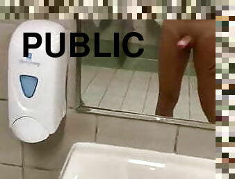 Hot daddy jerking off in public bathroom 