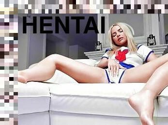 immens, masturbieren, orgamus, russin, beule-schuss, creampie, blondine, anime, hentai, dildo